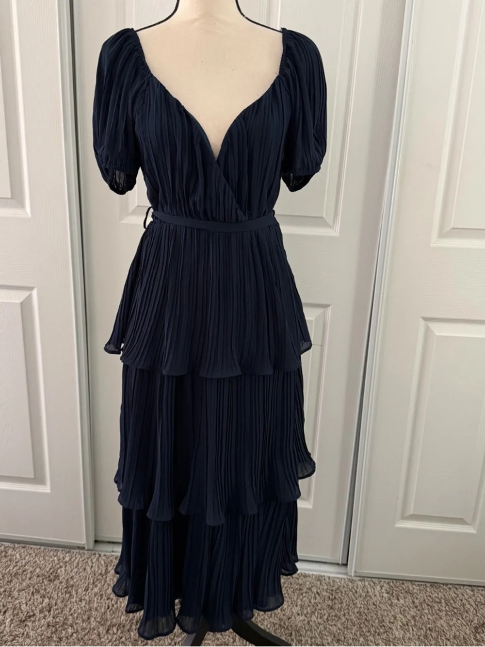 Lulus Decadent Plisse Tierred Midi Dress - Picture 2 of 5